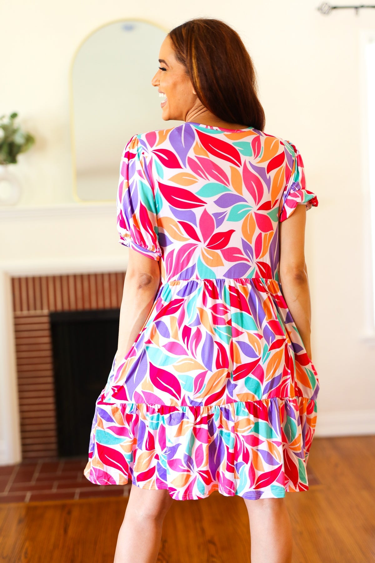 Feel Your Best Multicolor Floral Tiered Front Tie Pocketed Dress