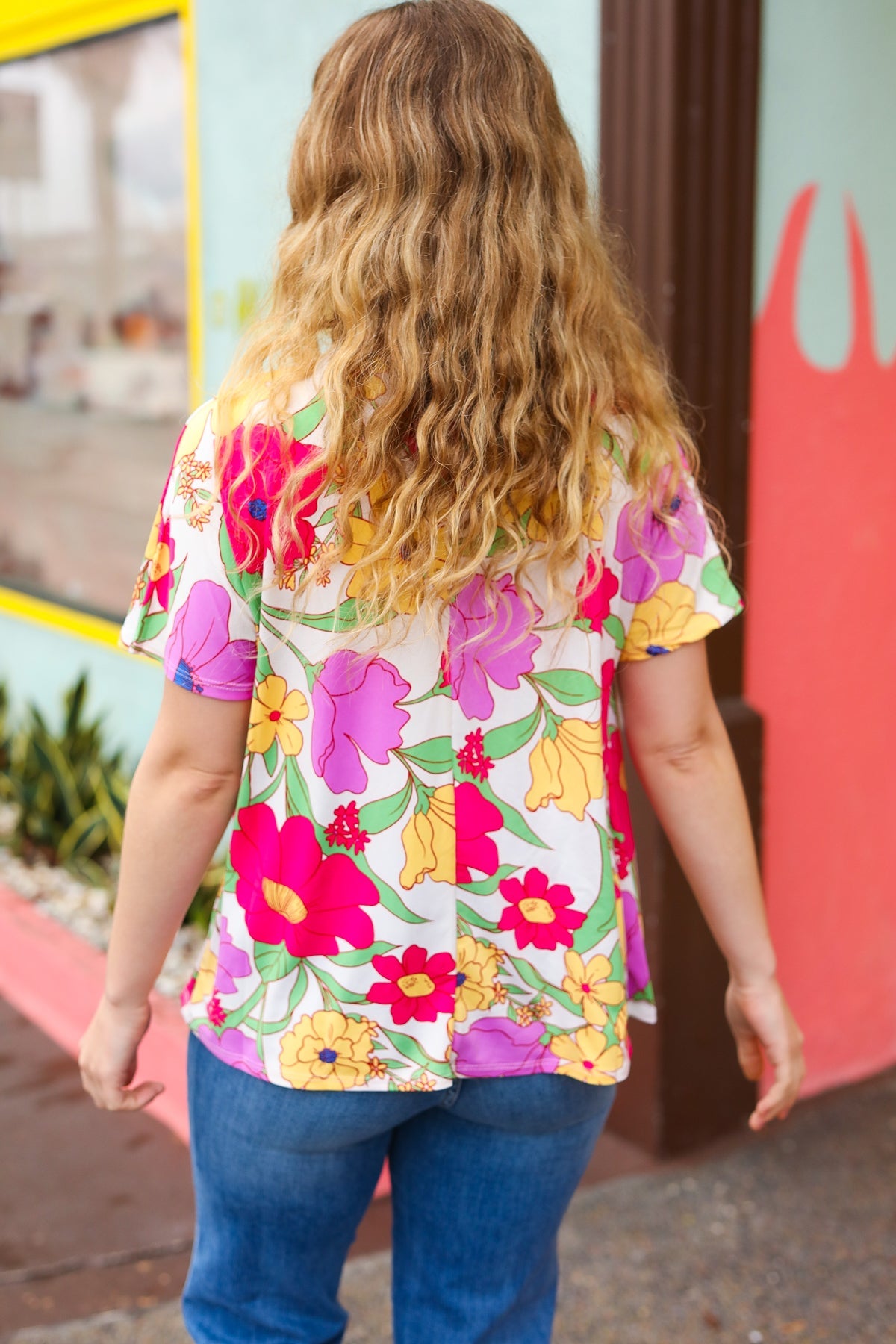 Multicolor Floral V Neck Dolman Top