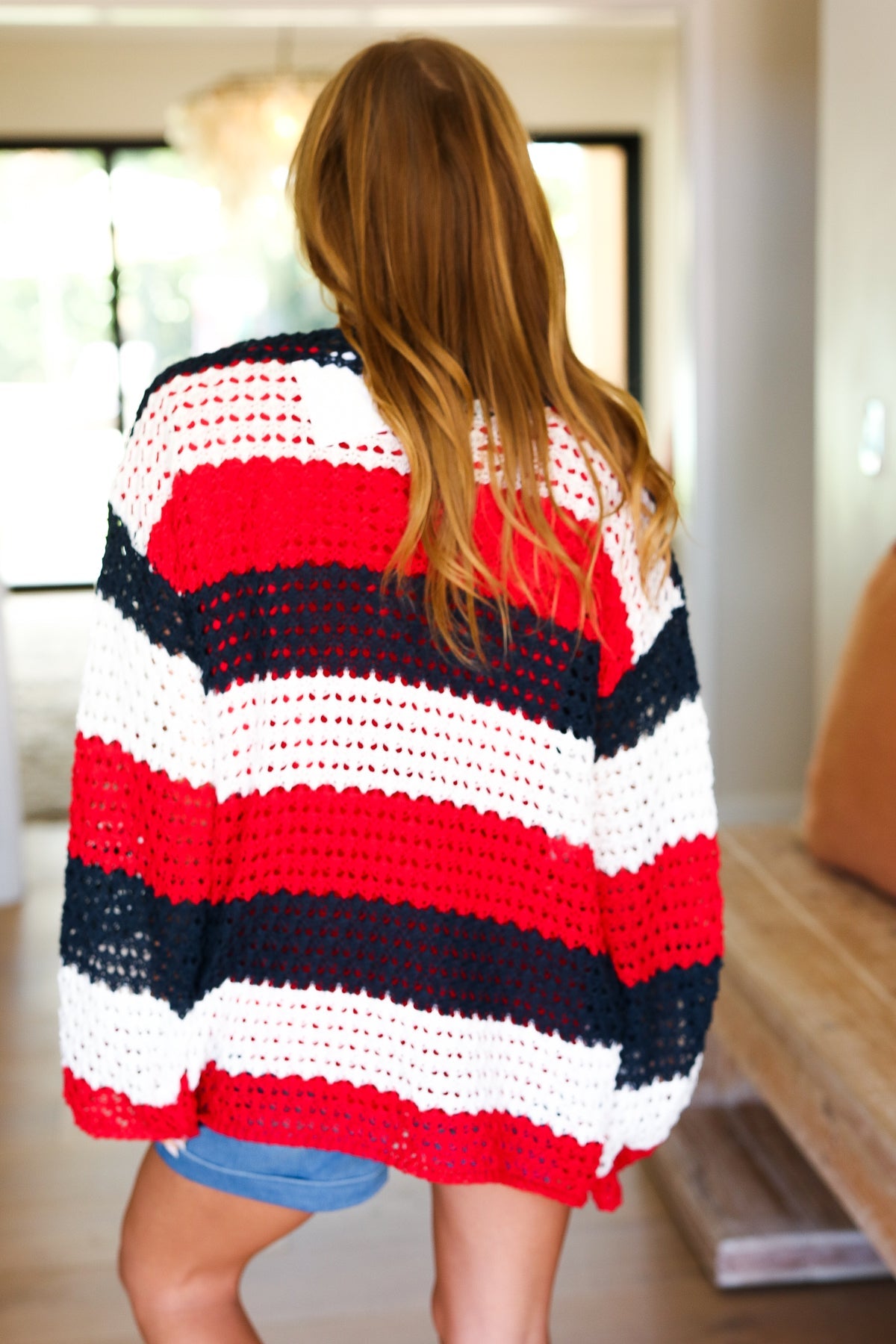 Simply Patriotic Red White & Blue Striped Crochet Cardigan