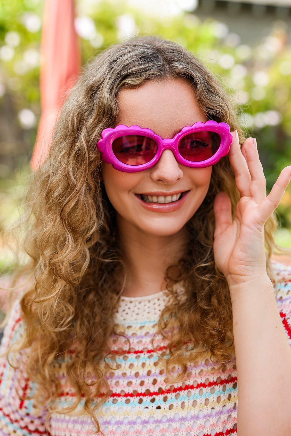 Fuchsia Oval Cat Eye Scalloped Sunglasses