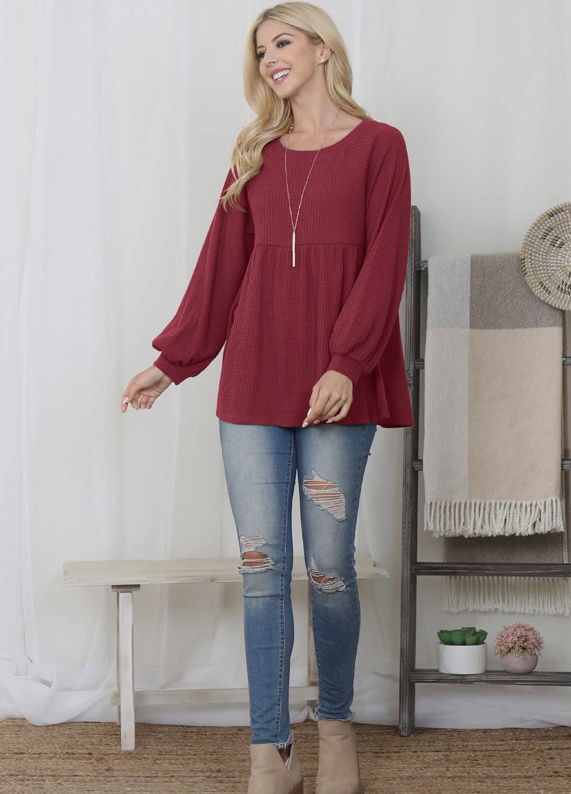 Women’s Maroon Texture Top