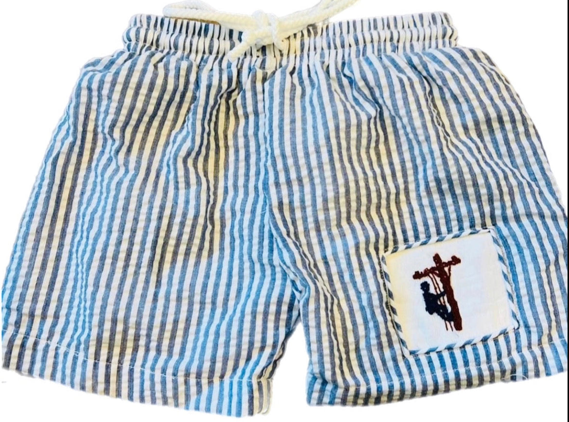 Boy Seersucker Smock Lineman Swim Trunks