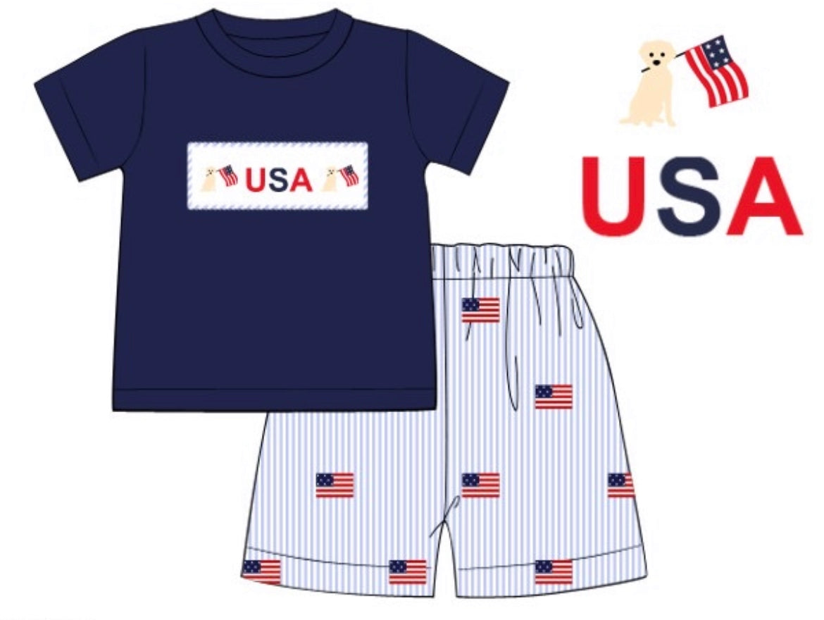 Smock USA Pups Boy Short Set