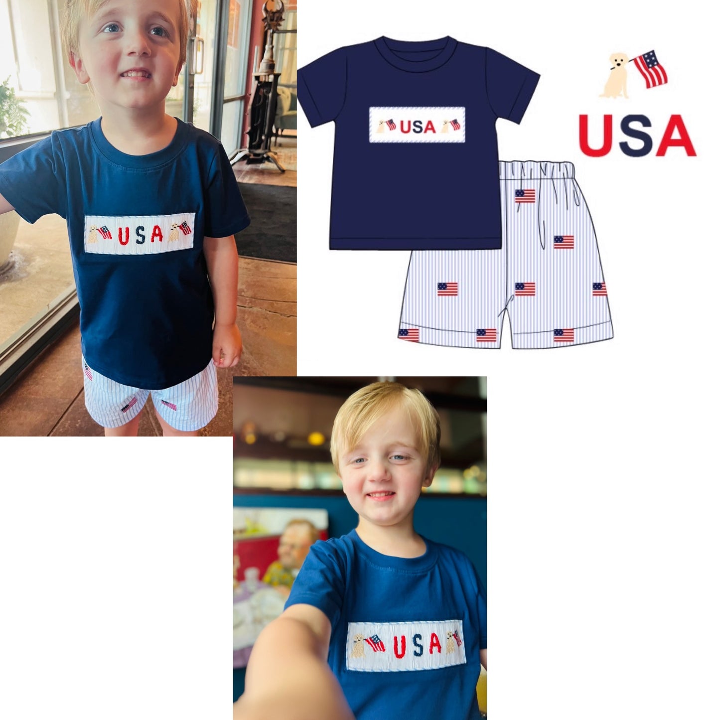 Smock USA Pups Boy Short Set