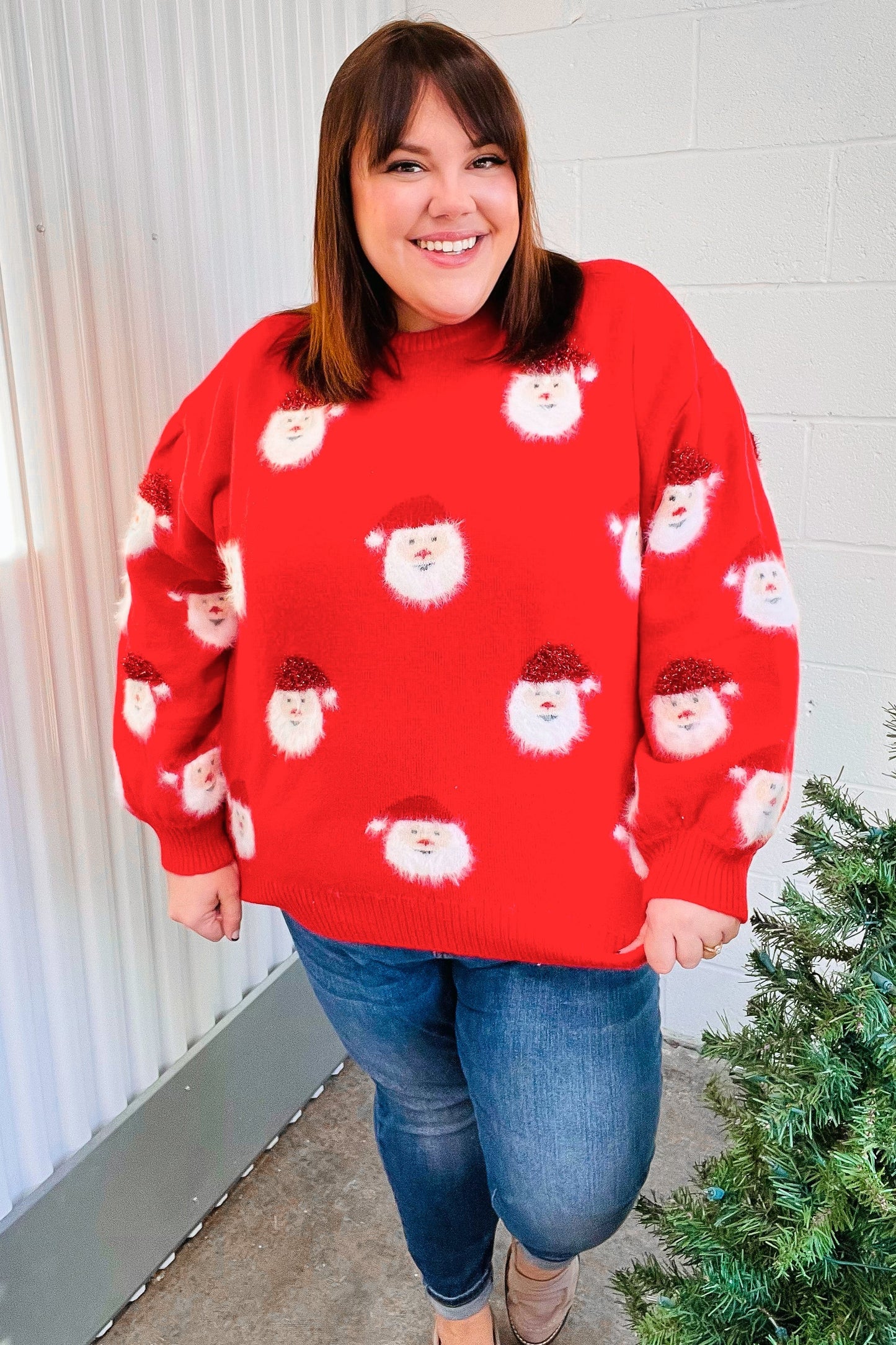 Santa Claus Sparkle Fuzzy Knit Sweater